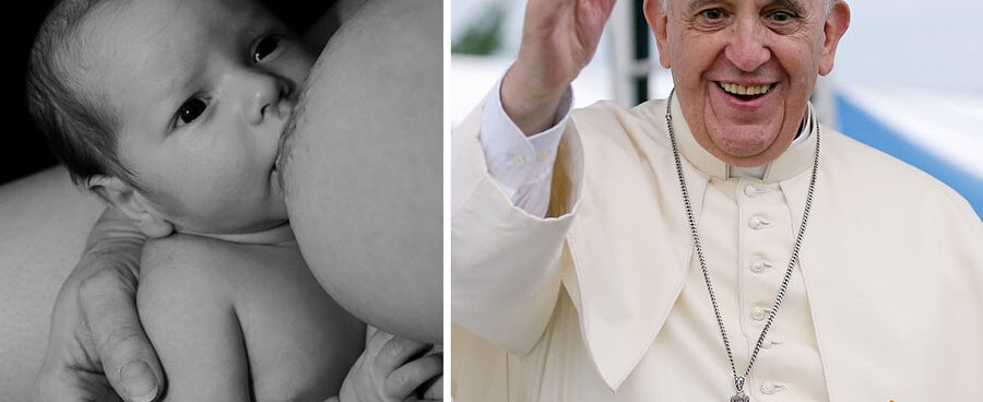 Papa Francesco allattamento neonato attaccato al seno materno