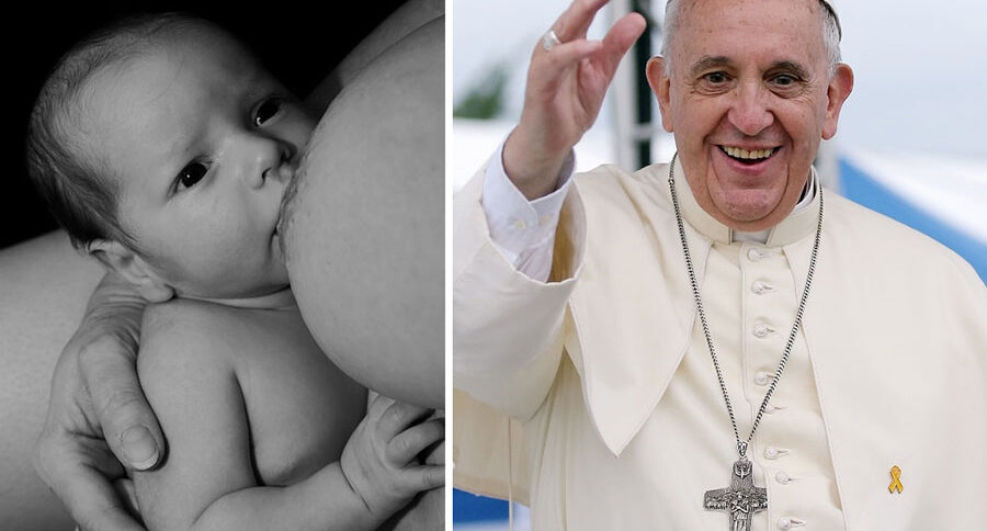 Papa Francesco allattamento neonato attaccato al seno materno
